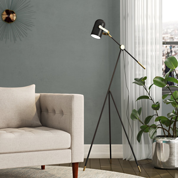 Ivy Bronx Derrick 55'' Black Matte/Gold Tripod Floor Lamp Wayfair